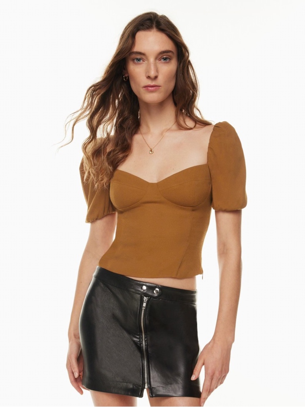 Wilfred Women's Puff-Sleeve Square Neck Top - Rust, Size Medium